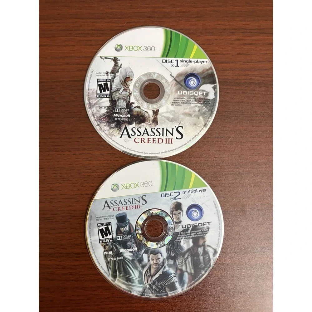 Assassin's Creed III (Microsoft Xbox 360, 2012) Video Game Disc 1 & 2 DISCS ONLY